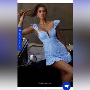 Lace blue ruffle backless mini dress